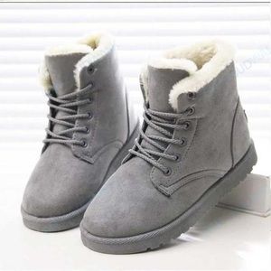 Womens gray fuzzy ankle boots!